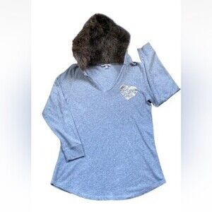 VTG Victoria's Secret Gray Fur Hoodie Sweatshirt Angel Love Glitter Heart Size M